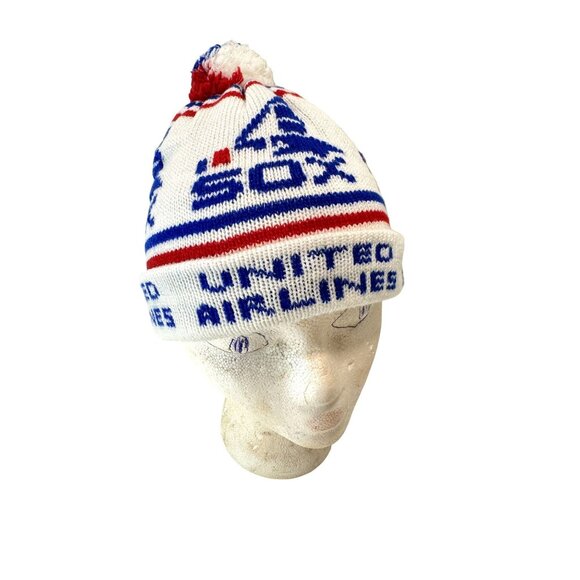 Chicago White Sox United Airlines Knit Hat Cap Beanie Pom Pom Small VIntage - Picture 2 of 4